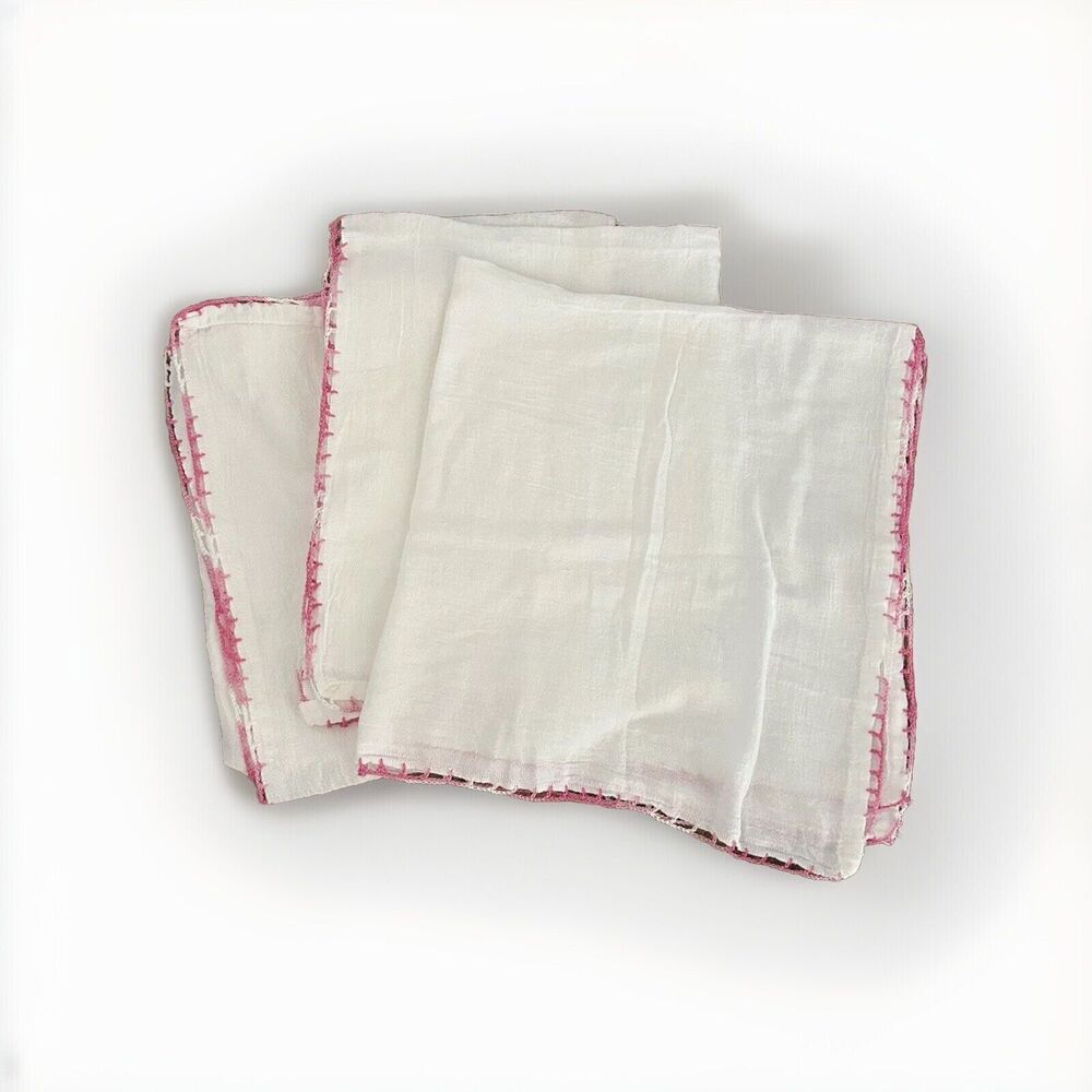 Set Of 3 Vintage Floursac Dish Towels With Crochet Edging  27.5 X 27.5